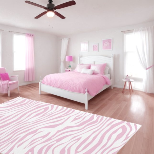 Soft Pink Zebra Area Rug - Animal Print Carpet (Cute Pink Girls Teenage Bedroom with pink zebra area rug carpet - white and pink zebra stripe )