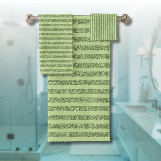 Soft Pistachio Glitter Style Minimal Pattern Bath Towel Set (Creator Uploaded)