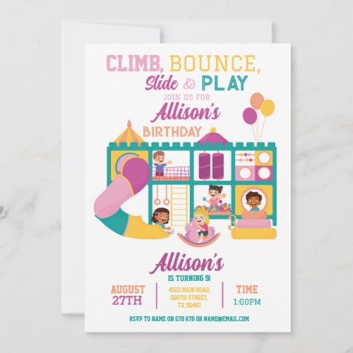 Soft Play Bounce Birthday Girls Party Invitation