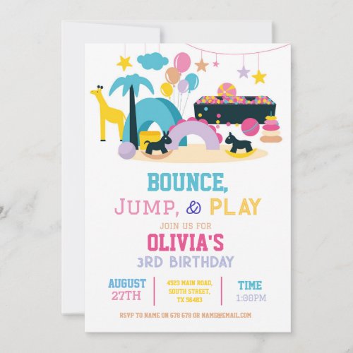 Soft Play Bounce Jump Birthday Pink Girls Party  Invitation