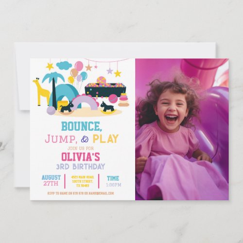 Soft Play Bounce Jump Birthday Pink Girls Party  Invitation