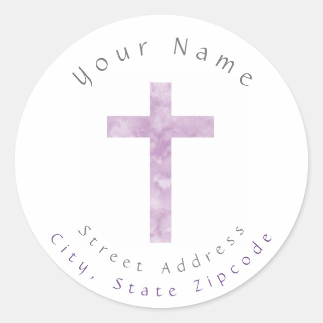 'Soft Plum Abstract Watercolor Cross' Labels (Front)