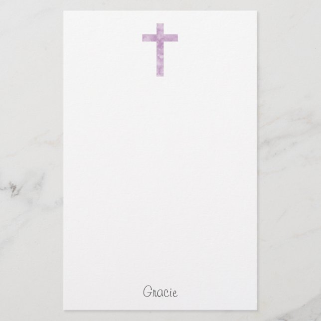 Soft Plum Abstract Watercolor Cross  Stationery (Front)