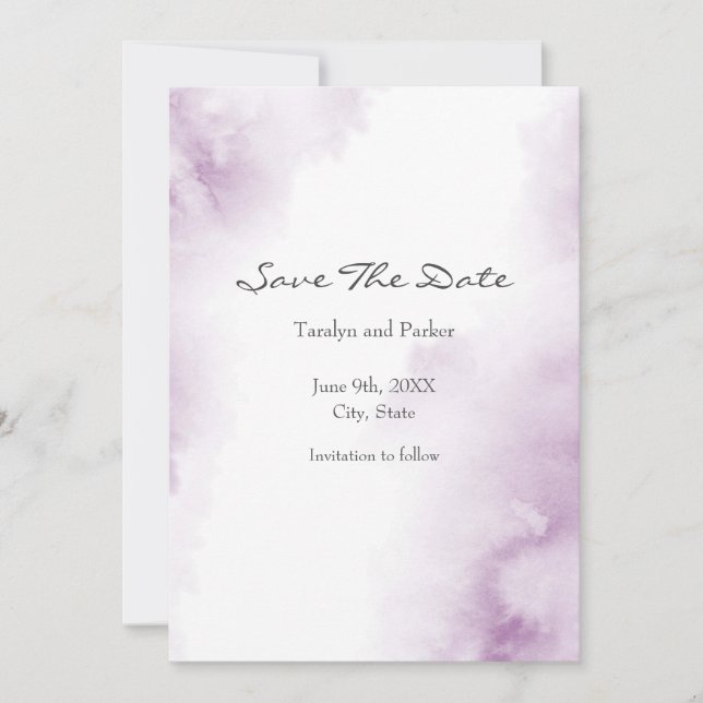 Soft Plum Mauve Watercolor Abstract Frame Save The Date (Front)