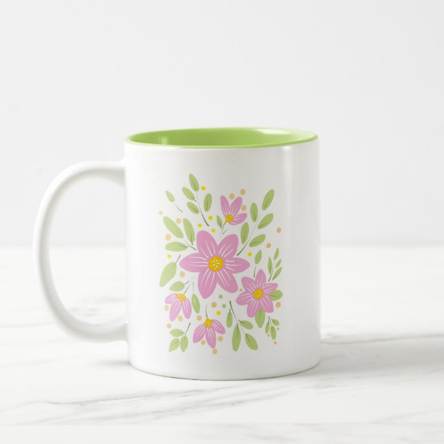 Soft Plum Pink Floral Bouquet Two-Tone Coffee Mug (Left)