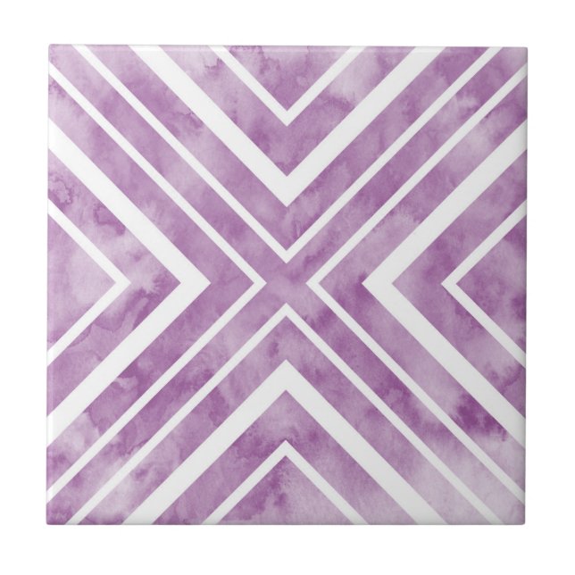 Soft Plum Watercolor Geometric Ceramic Tile (Front)