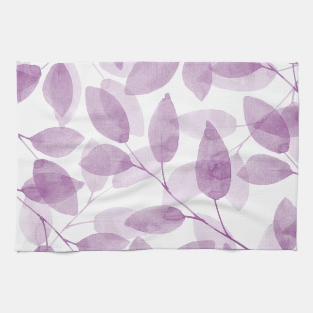Soft Plum Watercolor Leaves Towel (Horizontal)