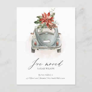 Soft Poinsettia Floral Christmas Car I have Moved Postcard