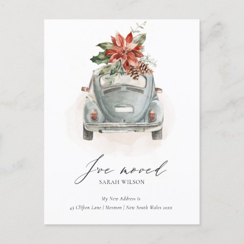 Soft Poinsettia Floral Christmas Car I have Moved Postcard
