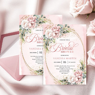 Soft Powder Pink Floral Bridal Shower Invitation