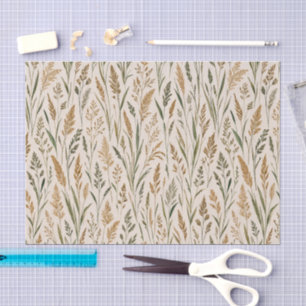 Soft Prairie Grass Botanical Watercolor Pattern Tissue Paper
