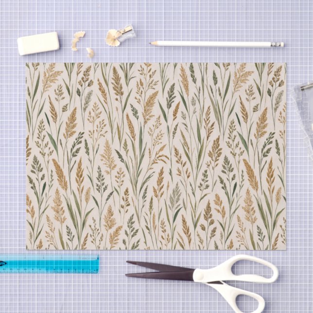 Soft Prairie Grass Botanical Watercolor Pattern Tissue Paper (Craft)
