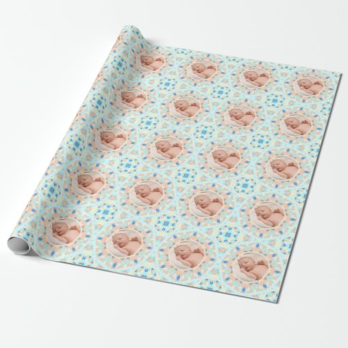 Soft Pretty Blue Custom Photo Mothers Day Gift Wrapping Paper