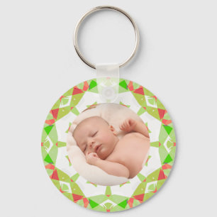 Soft Pretty Green Custom Merry Christmas Photo Keychain