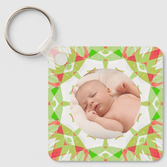Soft Pretty Green Custom Merry Christmas Photo Keychain (Front)