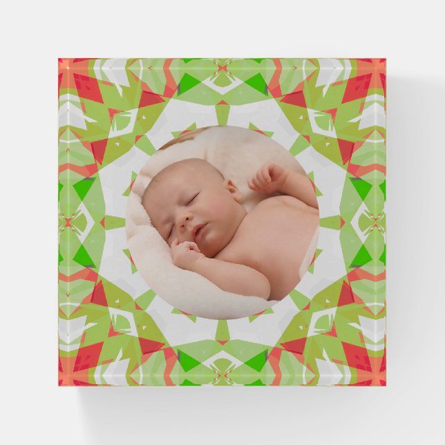 Soft Pretty Green Custom Merry Christmas Photo Paperweight (Front)