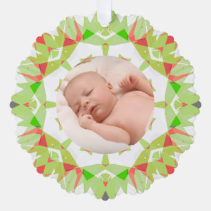 Soft Pretty Green Pastels Custom Christmas Photo Ornament Card