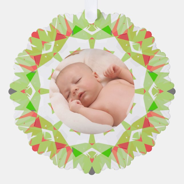 Soft Pretty Green Pastels Custom Christmas Photo Ornament Card (Front)
