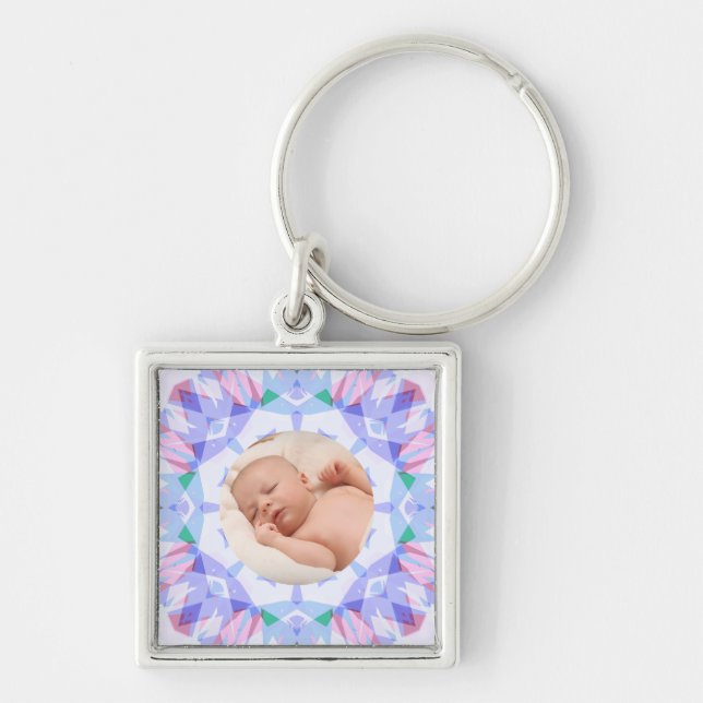 Soft Pretty Pastels Custom Christmas Photo Picture Keychain (Front)