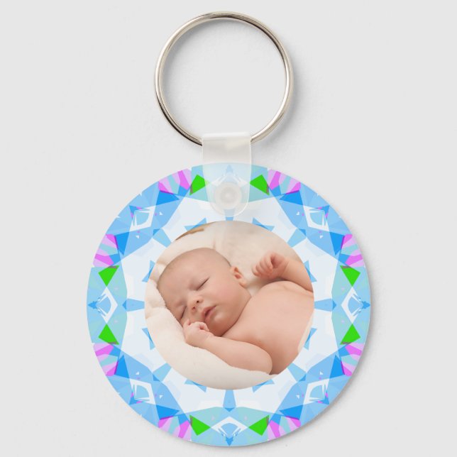 Soft Pretty Pastels Custom Christmas Photo Picture Keychain (Front)