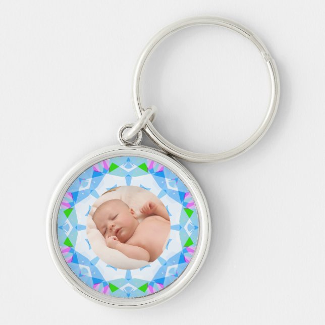 Soft Pretty Pastels Custom Christmas Photo Picture Keychain (Front)