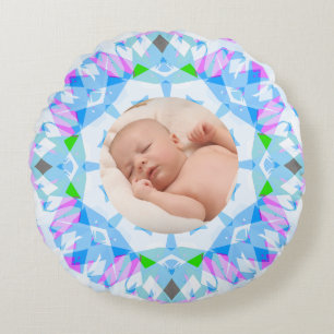 Soft Pretty Pastels Custom Christmas Photo Picture Round Pillow
