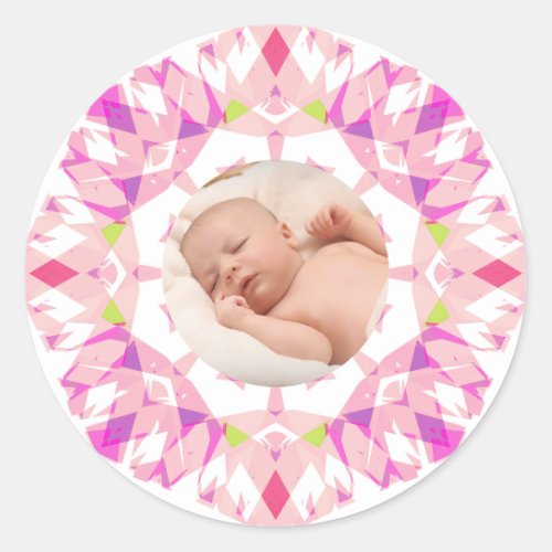 Soft Pretty Pink Pastels Custom Photo Mothers Day Classic Round Sticker