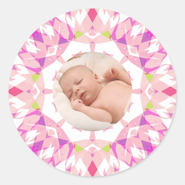 Soft Pretty Pink Pastels Custom Photo Mother’s Day Classic Round Sticker (Front)