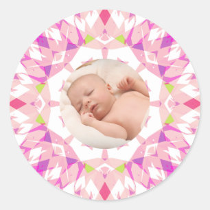Soft Pretty Pink Pastels Custom Photo Mother’s Day Classic Round Sticker
