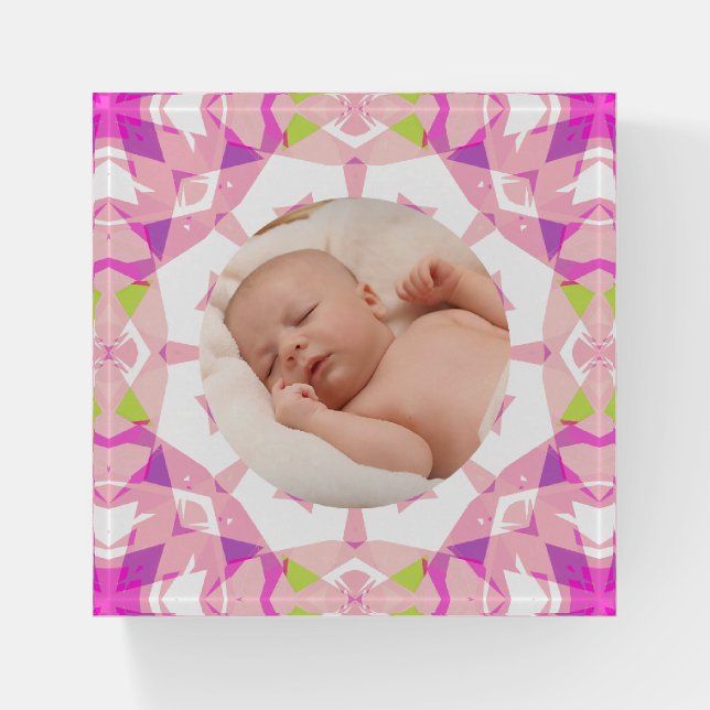 Soft Pretty Pink Pastels Custom Photo Mother’s Day Paperweight (Front)