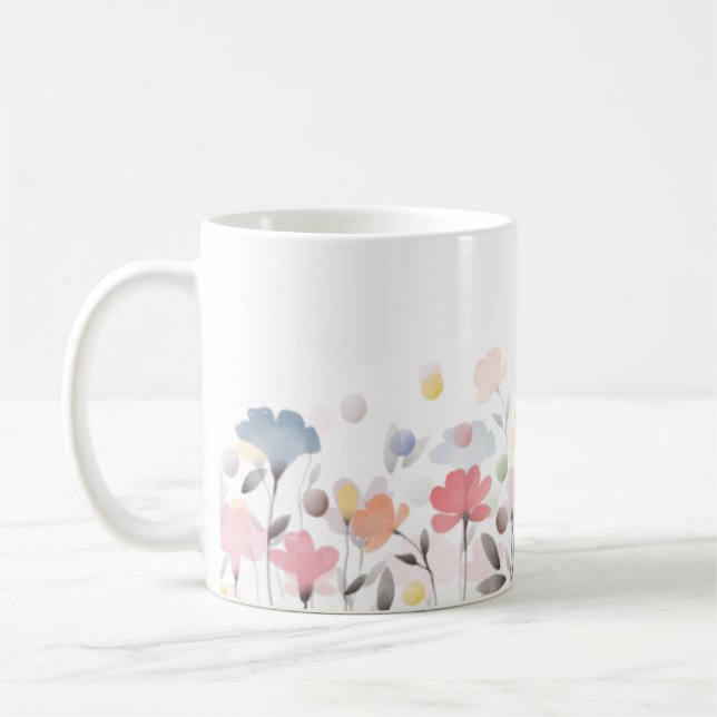 Soft Pretty Watercolor Art Flowers Coffee Mug (Left)