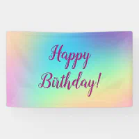 Soft Prismatic Pastel Gradient Happy Birthday Banner