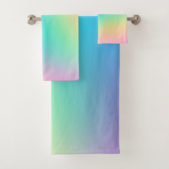 Soft Prismatic Rainbow Gradient Bath Towel Set (Insitu)
