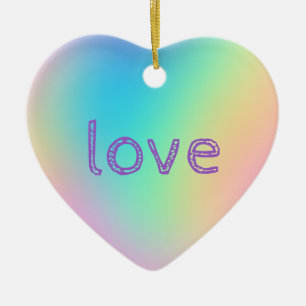 Soft Prismatic Rainbow Gradient "LOVE" Ceramic Ornament