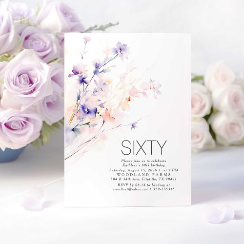 Soft Purple and Blush Flowers Elegant Birthday Invitation