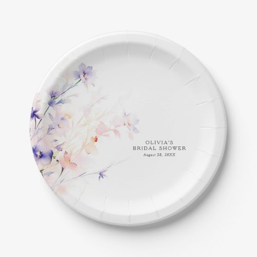Soft Purple and Blush Flowers Elegant Minimalist Paper Plates