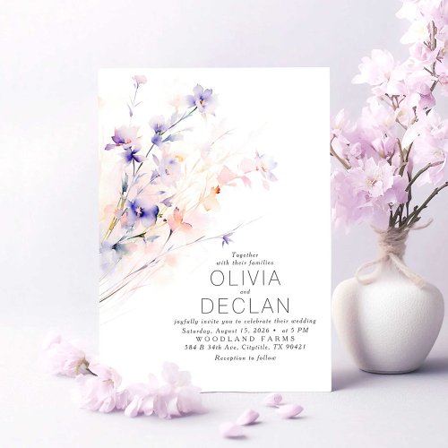 Soft Purple and Blush Flowers Elegant Wedding Invitation