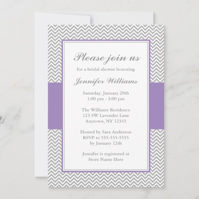 Soft Purple and Gray Chevron Bridal Shower Invitation (Front)