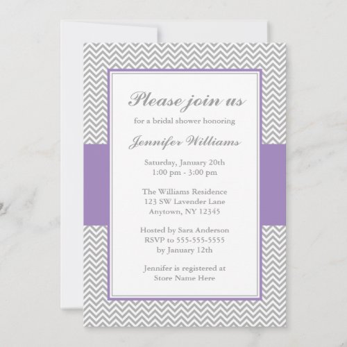 Soft Purple and Gray Chevron Bridal Shower Custom Invitations