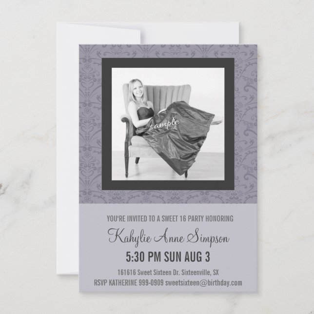 Soft Purple and Gray Sweet 16 Party Invitation (Front)