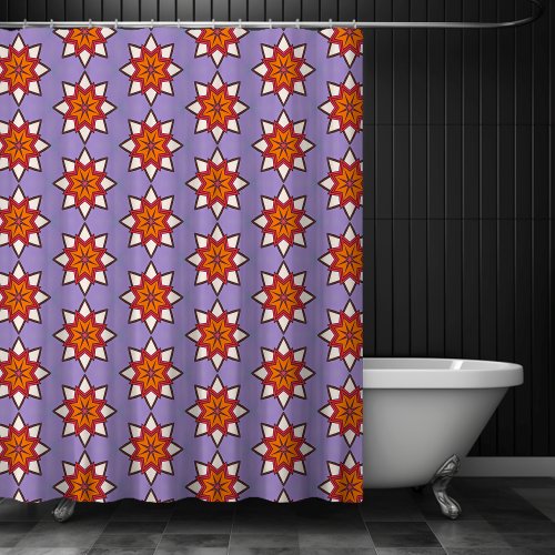 Soft Purple and Orange Pinwheel Floral Designer Shower Curtain