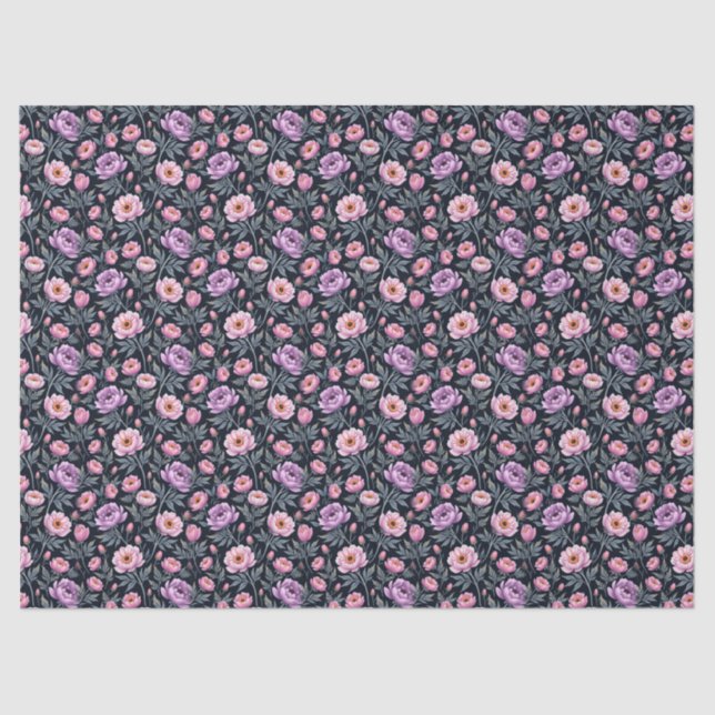 Soft Purple and Pink Floral Tissue Paper (Front)