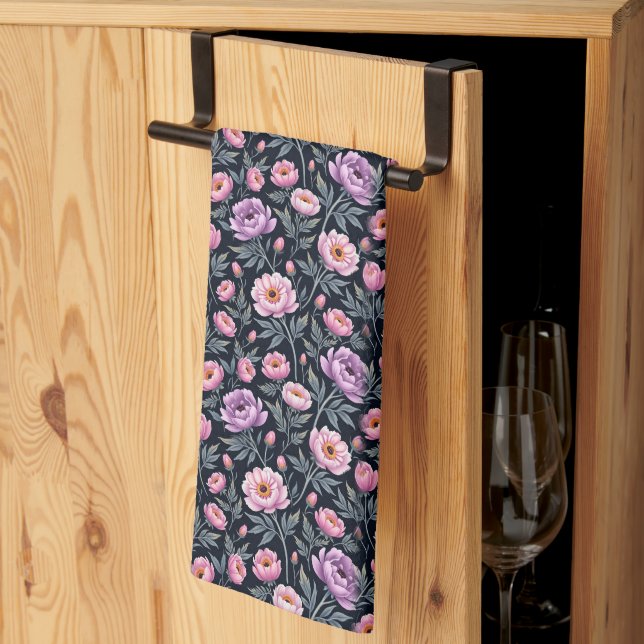 Soft Purple and Pink Flowers Kitchen Towel (Thirds Fold)