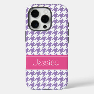 Soft Purple and Pink Houndstooth Personalized iPhone 16 Pro Case