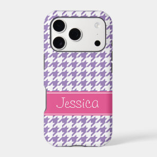 Soft Purple and Pink Houndstooth Personalized iPhone 17 Pro Case