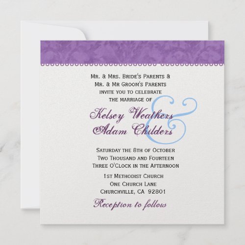 Soft Purple and White Damask Wedding Template Announcement