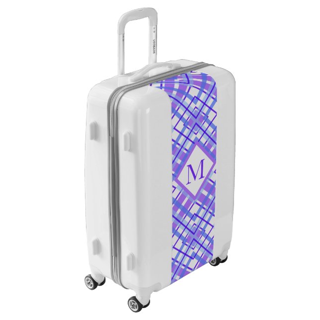 Soft Purple Blue Pastel Plaid Personalize Monogram Luggage (Rotated Left)