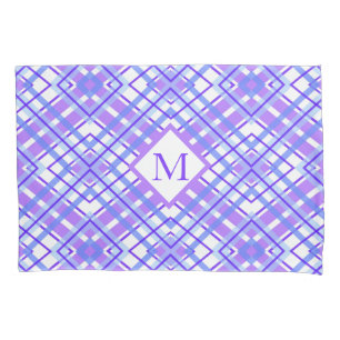 Soft Purple Blue Plaid Pastel Monogram Personalize Pillow Case