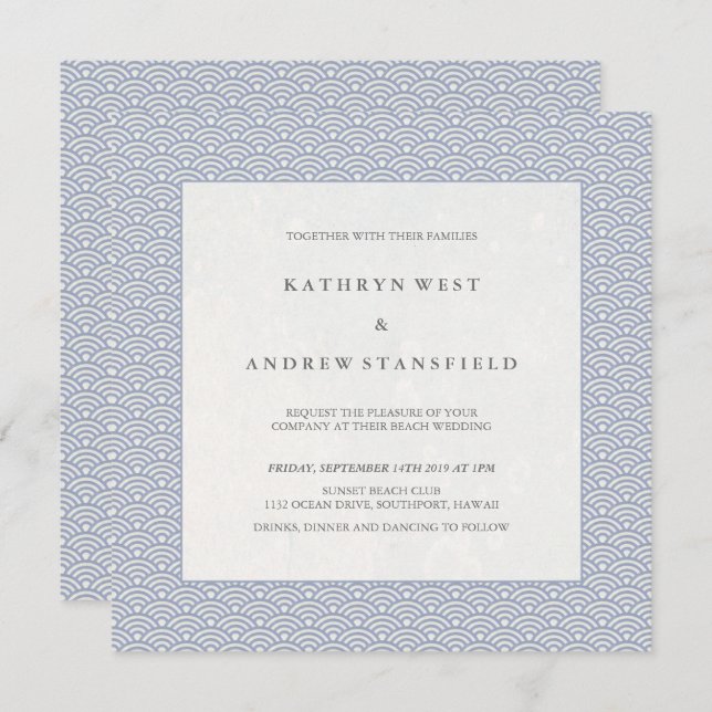 Soft Purple Blue Small Waves Elegant Beach Wedding Invitation (Front/Back)
