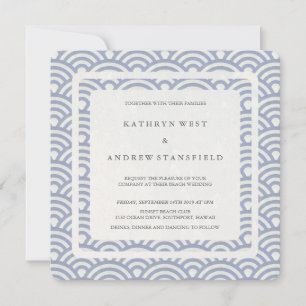 Soft Purple Blue Stylized Waves Modern Wedding Invitation